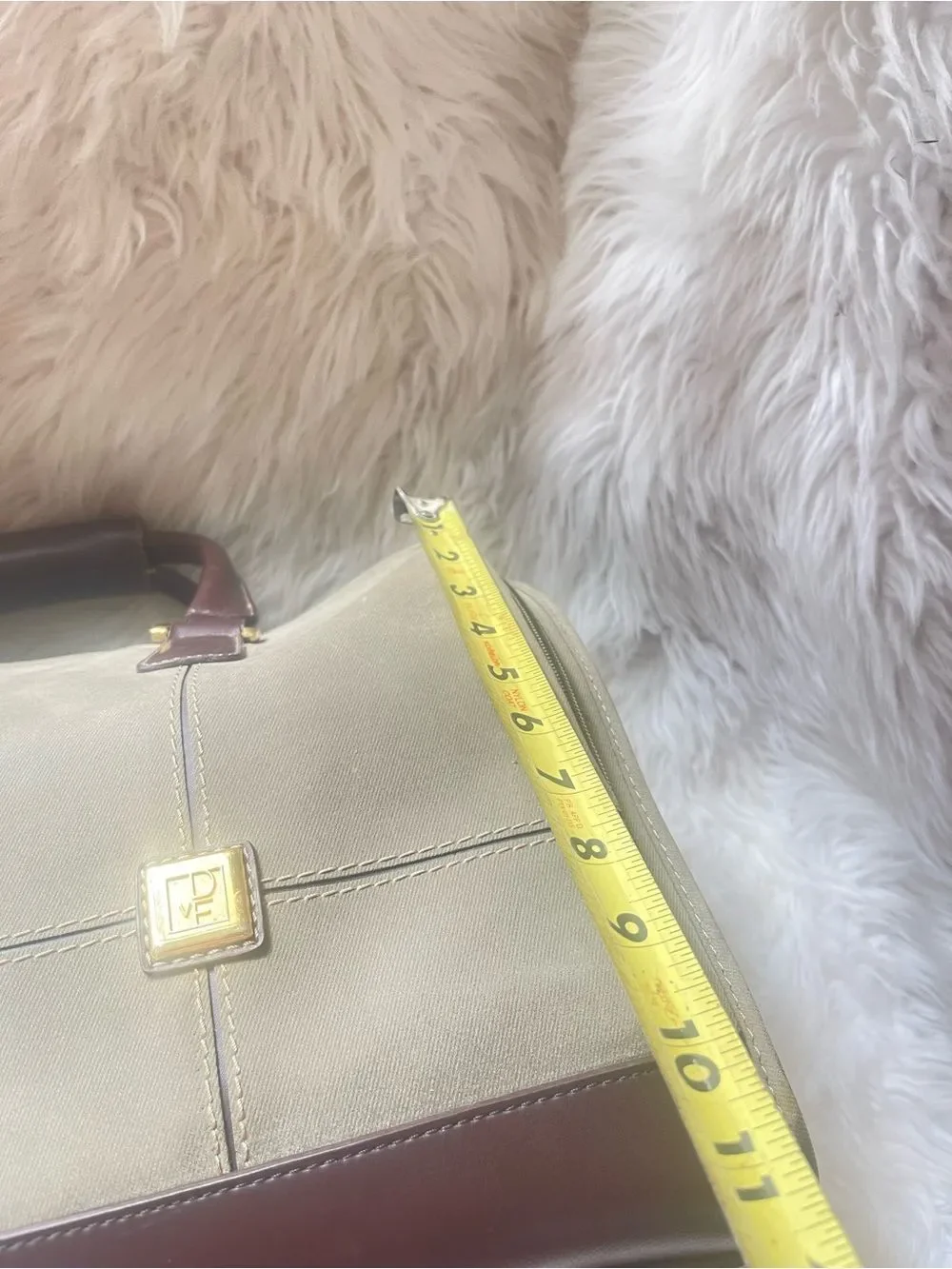 Diane Von Furstenberg  olive Green Fabric canvas duffel bag brown leather straps